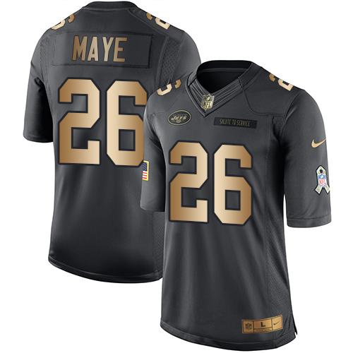 Nike Jets #26 Marcus Maye Black Men's Stitched NFL Limited Gold Salute To Service Jersey - Click Image to Close